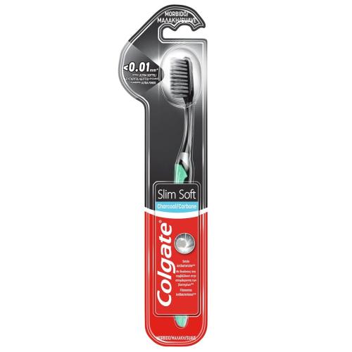 Colgate Charcoal Slim Soft Toothbrush <0.01mm Οδοντόβουρτσα με Εξαιρετικά Λεπτές Ίνες, Εμποτισμένες με Άνθρακά 1 Τεμάχιο - Τιρκουάζ